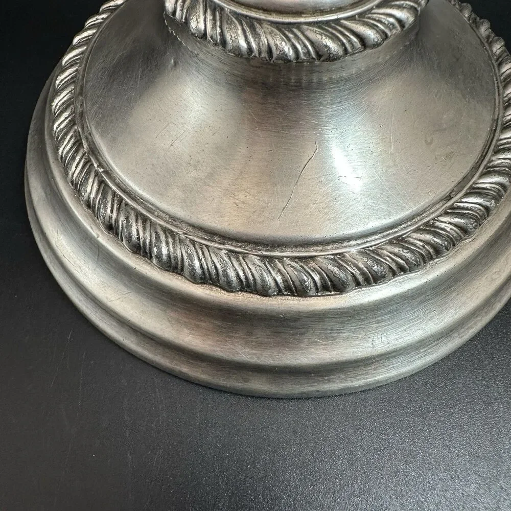 Antique European Pewter Candlestick 11” Heavy Candle Holder Table Centerpiece